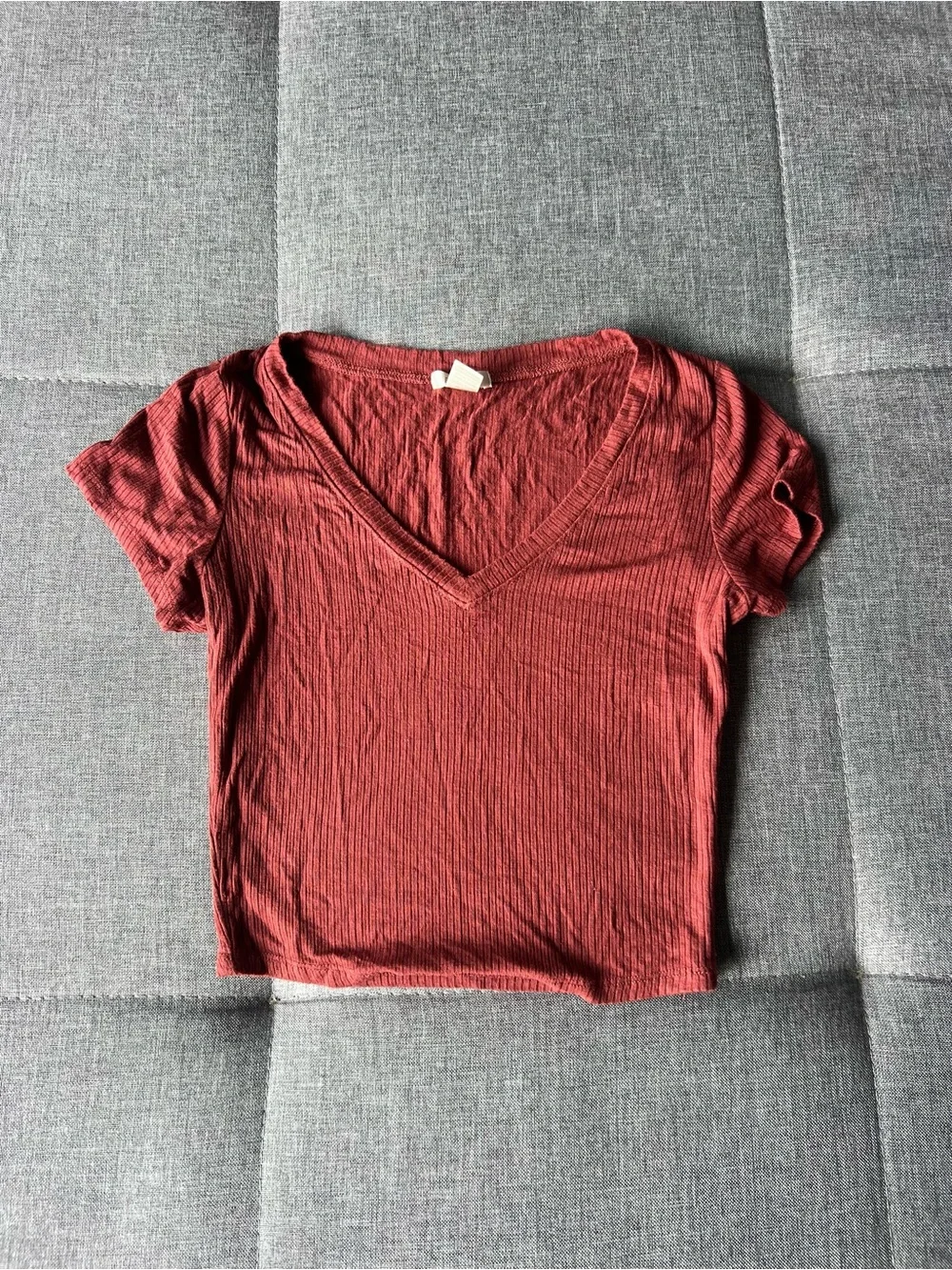 Women's Ribbed V-Neck Tee - Rust Red - Picture 1 of 1